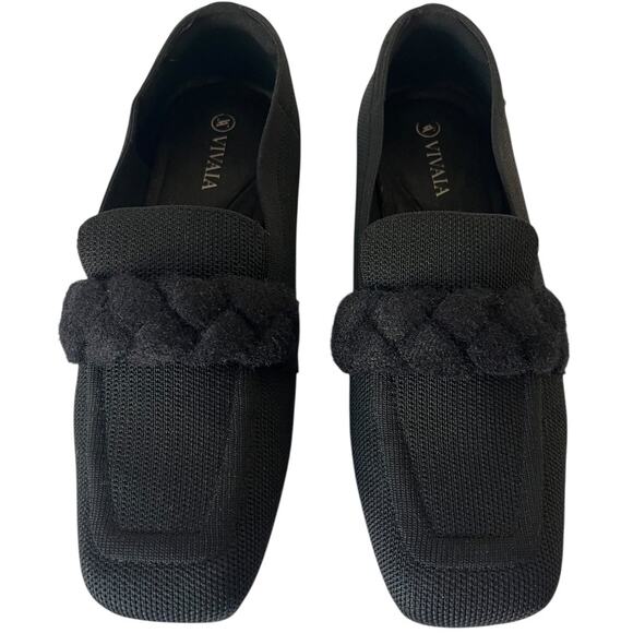 VIVAIA Caitlin Square Toe Block Heel Loafers Vegan Knit Black Eco EU 37.5 US 7 - Picture 1 of 8